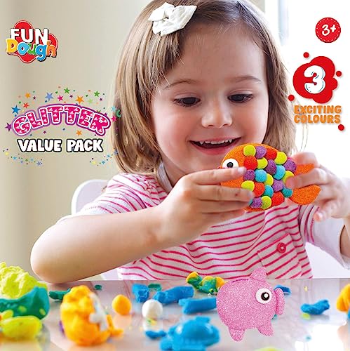 FUN DOUGH - Glitter Pack, Shaping and Sculpting, 3years +, Multi-Colour 3