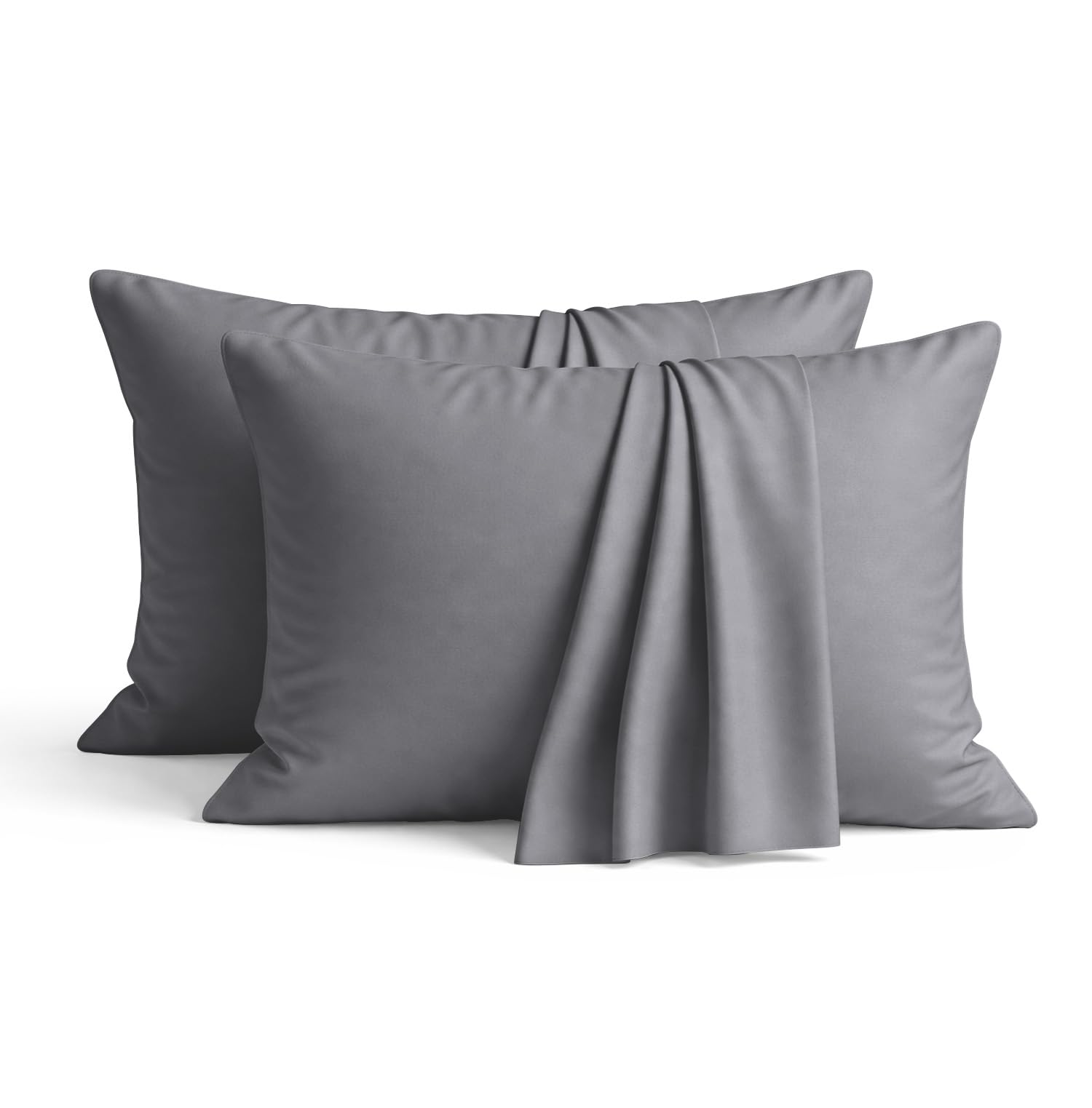 AMEHA 100% Brushed Microfiber Grey Pillow Cases 2 Pack (Pillows Not Included), Super Soft Standard Pillow Cases | Hotel Quality Pillow Covers, 50x75 cm,