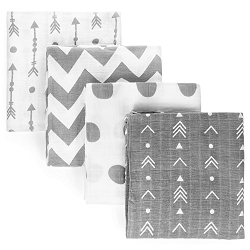 Momo Bebe Muslin Baby Swaddle Blankets 4 Pack Large 47x47 inch Cotton
