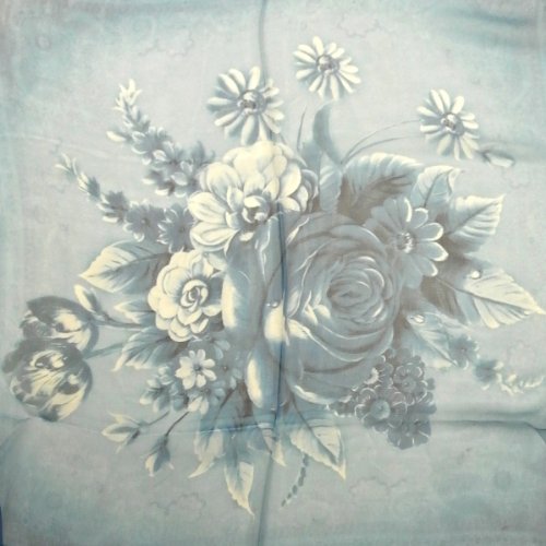 Wrapables 100% Mulberry Silk Floral Painting Square Scarf, Blue Rose