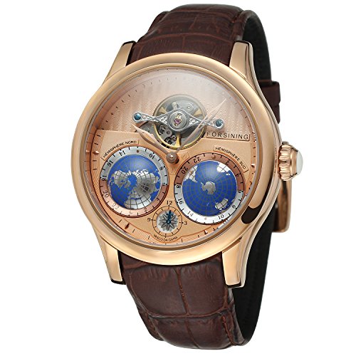 FORSINING Men s Brand Automatic Movement Stainless Steel Case World Map Dial Wrist Watch FSG9413M3R3