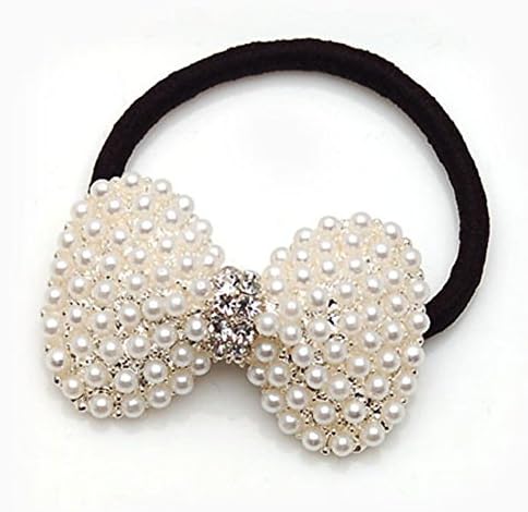 Korean version of Pearl-head girl hair accessory Crystal elastic hair bands bow flower hair-B