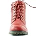 DailyShoes Women's Ankle Boots Combat Boot Low Heel Lace Up Zip Pocket Martin Short Wild Flat Style Fashion Non Slip Outdoor Shoes Exclusive Credit Card Bootie Susan-01 Red Pu 8.5