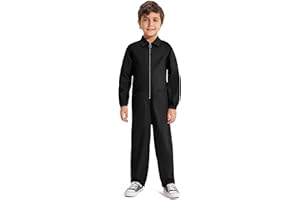 Haloumoning Boys Long Sleeve Coveralls Kids Fashion Jumpsuit Zip Up Flight Suit with Pockets 5-14 Years