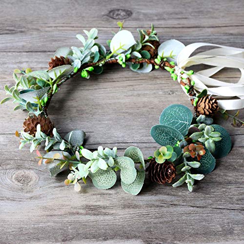 Flower Crown Hair Wreath Floral Garland Headband Halo Headpiece with Ribbon Wedding Festival Party