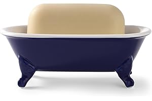 NEWHENGS 6.5" Ceramic Mini Decorative Clawfoot Bathtub Bar Soap Dish, Kitchen Sponge Holder and Shower Tray for Bathroom, 1 Pack(Navy Blue)