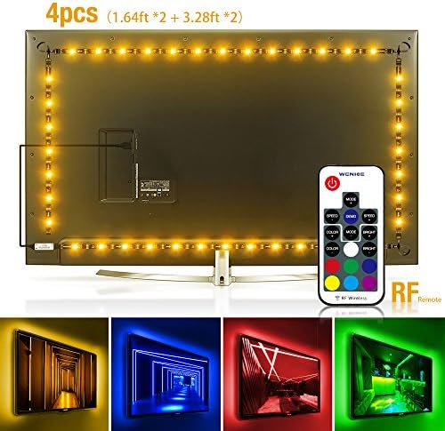 LED TV Backlight,WENICE bias lighting led strip light with romote 4 sides For 50in to 60in TV 20 Color RGB USB 5V LED TV Light Mood Backlight Strip with 17keys RF Remote,118inches/3m/9.9ft
