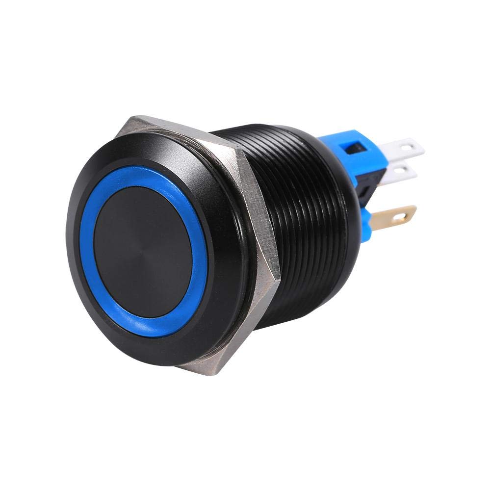 Qiilu LED Button Switch, 22mm 12V LED Waterproof Self-locking Latching Push Button Switch(Blue)