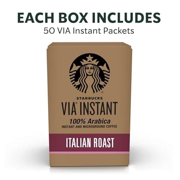 STARBUCKS VIA INSTANT COFFEE, DARK ROAST COFFEE, ITALIAN ROAST, 100% ARABICA, 1 BOX (50 PACKETS)