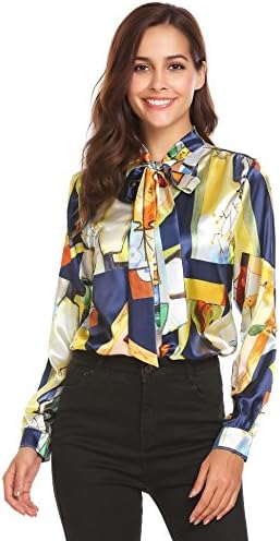 Pinspark Women's Fashion Collar Long Sleeve Print Casual Button Down Blouse Shirt