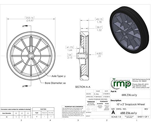 Roll-Tech 10"x2" SnapLock Trash Can Wheel with 2" Offset & 5/8 Bore - Thumbnail 2