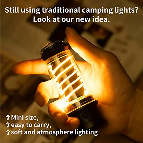 PINSAI Small LED Camping Lantern,Rechargeable Retro Warm Camp Light