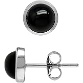 Silvershake 6MM Round Shape Cabochon Stones or Inlay White Gold Plated or Yellow Gold Plated 925 Sterling Silver Bezel Set Stud Earrings Jewelry for Women or Teens