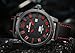 Men's Black Leather Wrist Watch Large Face 3D Analog Quartz Casual Watch with Red Number and Analogue
