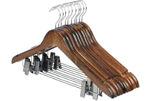 AMTEADM 10 Pack Wooden Hangers with Clips Suit/Jacket/Skirt/Coat/Dress/Blouse (Vintage)