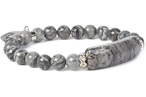 Justinstones Gem Semi Precious Gemstone Love Heart Charm Stretch Beaded Bracelet Unisex