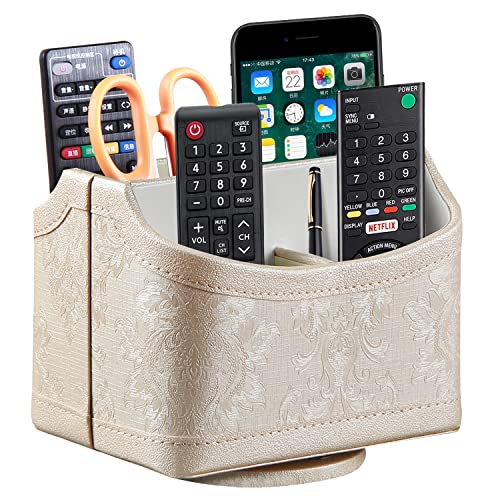 PUSU PU Leather 360°Rotatable Remote Control Holder,Nightstand TV Remote Caddy,Office Supplies Desktop Organizer,Swivel Storage Box for Pen,Mail,Phone,DVD, Blu-Ray, Media Player, TV Controllers — image 1