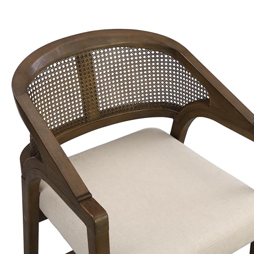 Merax Rattan Counter Height Bar Stools Set of 2, Wooden Frame Bar Chairs with Natural Rattan Woven Back, Modern Kitchen Island Chairs, Footrest for Kitchen, Dining Room, Beige/Walnut