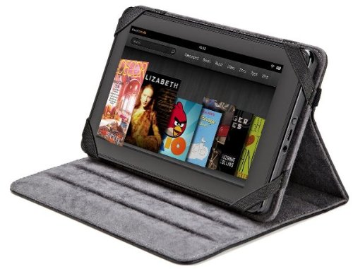 AmazonBasics Leather Folio Cover with Multi-Angle Adjustable Stand for 6-Inch to 7-Inch Display e-Readers and Tablets Including Kindle Fire, Samsung Galaxy Tab (Black)