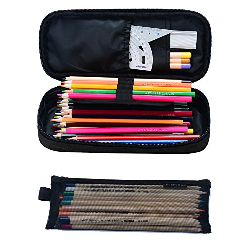 Large Pencil Case Pencil Bag with Zipper Pencil Pouch for boys & girls (black)