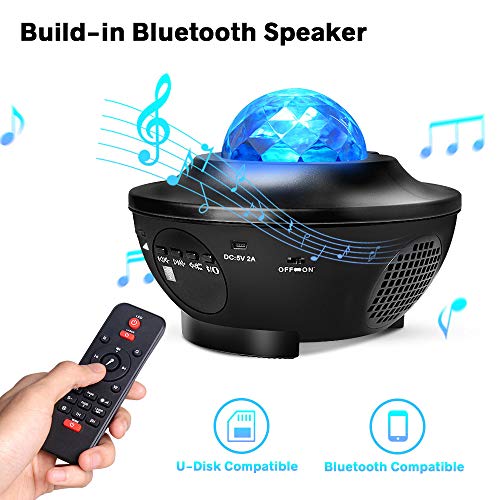 51pplzak5iL Night Light Projector with Remote Control, Eicaus 2 in 1 Star Projector with LED Nebula Cloud/Moving Ocean Wave Projector for Kid Baby, Built-in Music Speaker, Voice Control, Multifunctional (Black) - Image 6