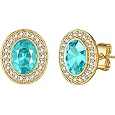 EVEVIC Austrian Crystal Halo Oval Stud Earrings for Women Trendy,14k Gold Plated Hypoallergenic Earring Jewelry Gift