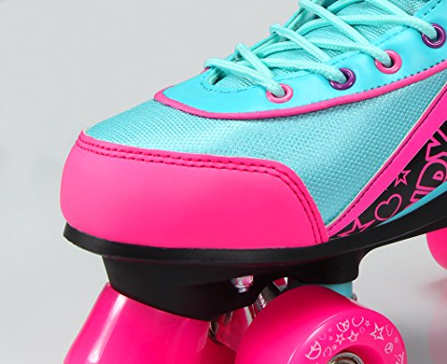 Kandy-Luscious Kid's Roller Skates - Comfortable Children's Skates with Fun Colors & Designs (Summer Days Teal and Pink) (Size 5)