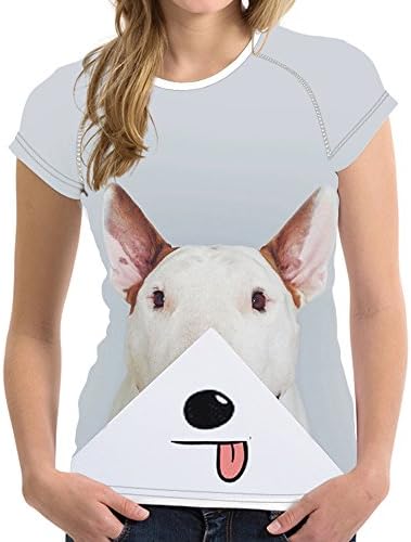 STARTERY Lovely Dog Women's Crewneck Top Short Sleeve Tee Comfy Slim Shirt (Bull Terrier 4, XXL)