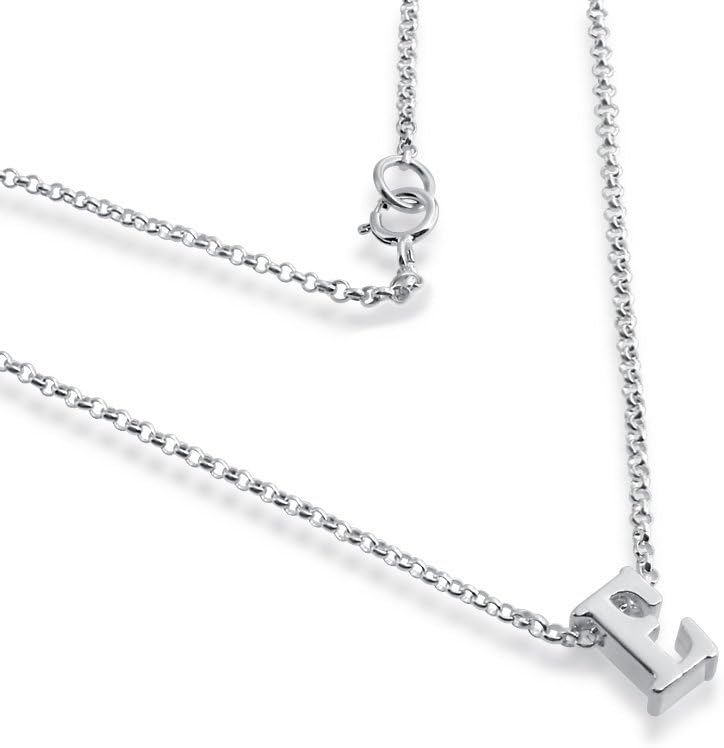 AZAGGI Initial Letter E Personalized Serif Font Pendant Necklace (Sterling-Silver, 16 Inches) Holiday Gift Jewelry Gift