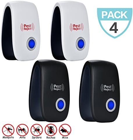 Pest Control Ultrasonic Pest Repeller 4 Pack Electronic Pest Deterrent Control for Mice Rats and Insects Indoor Use(2 White 2 Black)