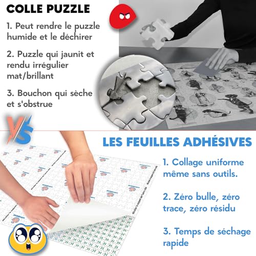 Puzzle Glue 1000/2000 Pieces - Wall Mounting Accessories without Frame - Video Tutorial in French- Adhesive Sheets - Suitable for Adults and Children - Compatible with 100/300/500/1500 Pieces