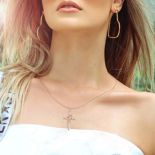 Silver Heart Pendant Necklace for Women - White Gold Necklace Jewelry for Mom Mother (Rose Gold Pendant)