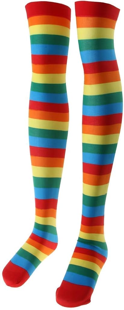 Rainbow Striped Thigh High Socks Overknee Stockings for Halloween Carnival Fancy Dress