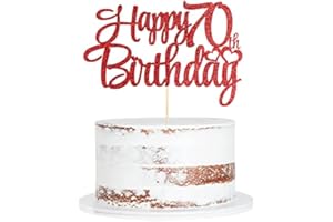 QERTESL Red 70th birthday cake topper ， happy 70th birthday cake topper， 70th birthday party cake decorations (length 7.5in * wide6.5 in) (red8)