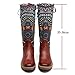 Socofy Leather Knee Boots, Women's Bohemian Splicing Pattern Flat Knee High Boots