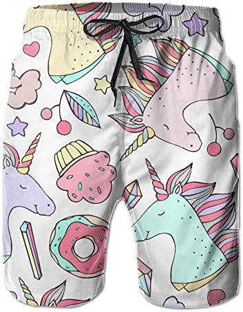 YY909 Men's Donuts And Unicorn Beach Shorts Quick-Dry Swim Trunks