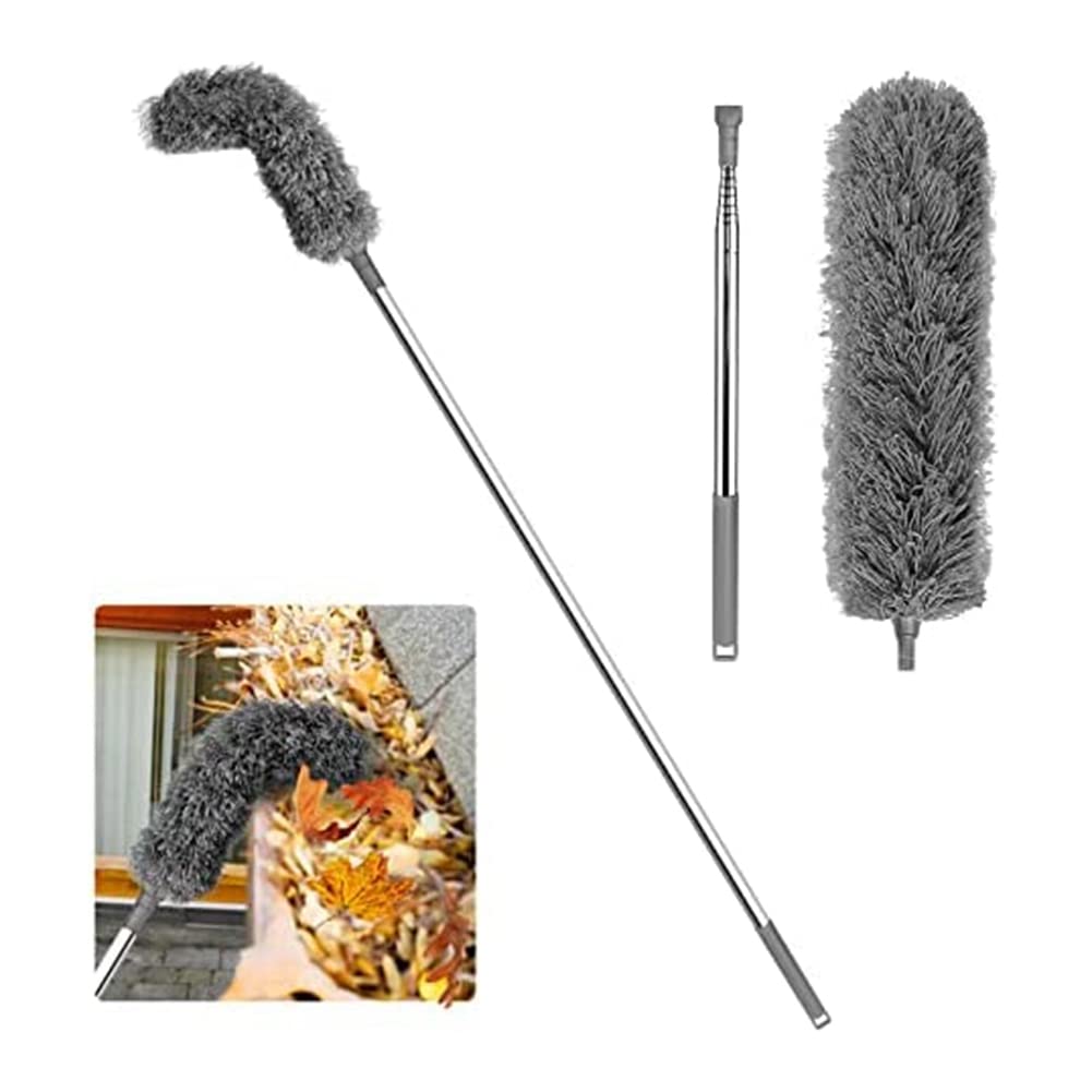 Dciustfhe Gutter Cleaning Brush Roofing Tool with Telescopic Extendable Pole 8.2Ft Guard Cleaner Tool Easy Leave, grey
