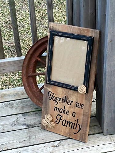 Wooden Family Sign - Together We Make a Family - Stained Wood - Burlap Flowers - Rustic Wedding Gift - Bridal Shower