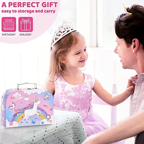 AM ANNA 48 PCS Toy Unicorn Tea Set for Little Girls, Princess Tea Party Play Toy Kid Tea Set Including Teapot,Cups, Plates, Dessert, Drinks & Carrying Case, Kitchen Pretend Play Toys(Unicorn Tea Set)