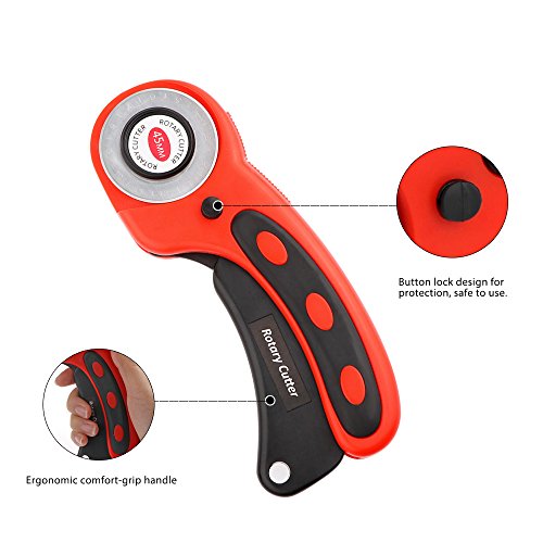 Powstro Rotary Cutter Set 45mm Deluxe Handle Rotary Cutter Roller Knife Tool with 5 Spare Blades for Craft Papter Leather Fabric Vinyl (Red)