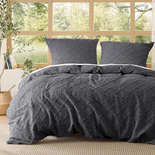 BEDSURE Anthrazit Boho Bettwäsche 3tlg - 200x220 cm