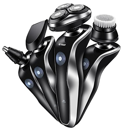 Rasoirs Électrique hommes 4 en 1, Rasoir à Têtes Rotatives Lavable Sans Fil Imperméable Rechargeable Humide/Sec Chargement USB Nez et Oreille, Rasage Rasoir Electrique Kit