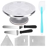 Kootek Aluminium Alloy Revolving Cake Stand 12 Inch Cake Turntable with Angled Icing Spatula and 3 Comb Icing Smoother, Silicon Spatula and Cake Server/Cutter Baking Cake Decorating Supplies