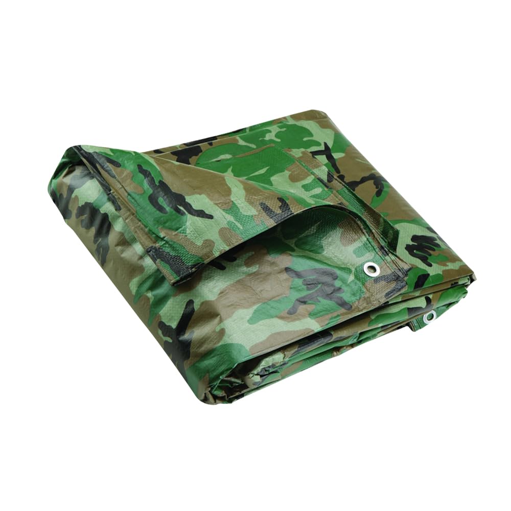 ANSIO Tarpaulin 2m x 3m Water-resistant Tarp Camping Cover Sheet – Multipurpose Groundsheet with UV Protection, Weatherproof & Frost-Resistant – Reinforced Eyelets - Camo