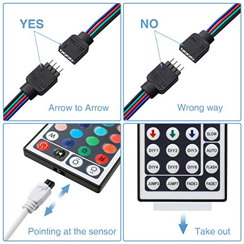 LED Strip Lights, Elfeland 32.8FT/10M 300LEDs SMD5050 RGB Light Strip IP65 Color Changing Rope Lights Tape Lights 44Keys IR Remote Controller Flexible Strips for TV Room Kitchen Party Decoration
