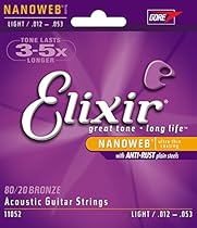 Elixir Strings 80/20 Bronze Acoustic Guitar Strings w NANOWEB Coating, Light (.012-.053)
