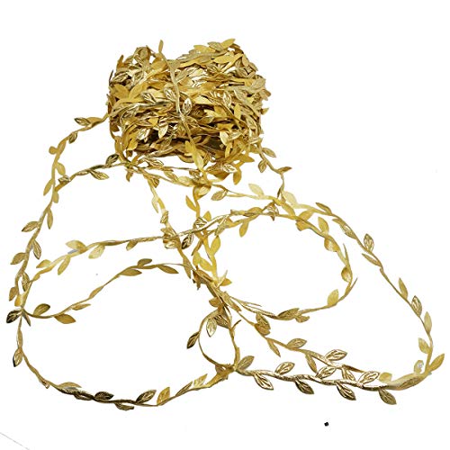 levylisa 21.8 Yards Golden Leaf Trim Leaves Ribbon Metallic Trim Wedding Hair Band Making,Gold Leaves Ribbon Trim for Wedding, Crafting, Scrapbooking, Card Making, Embellishment Christmas Wreath Part