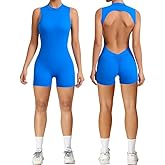 Litthing Women Short Jumpsuit Backless Scrunch Butt Workout Rompers V Back Yoga One Piece Unitards Sleeveless Gym Bodycon