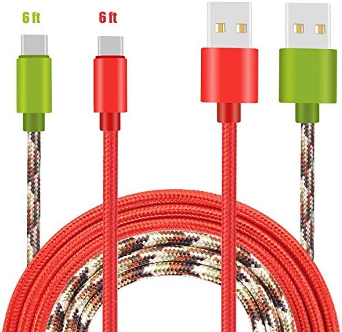 Usb Type C Cable,Haibao 2 pack Nylon Braided USB C Sync and Charging Cable for Galaxy S8, S8+, the new MacBook,LG V20 G5, HTC 10 and Other Type C cable Supported Devices (Camo Green+Red 6 ft)