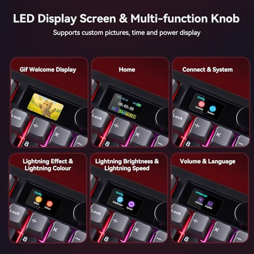 AULA F106 PRO Mechanical Wireless Keyboard,Gaming Keyboard with Knob & Screen Tri-Mode RGB Hot Swappable Custom PBT Keys with 8000mAh for PC/Laptop/Windows - Black Red
